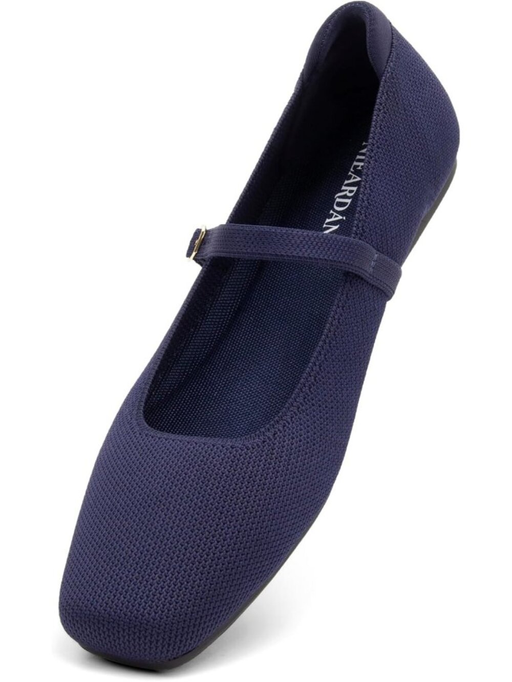 Women's Navy Square Toe Ballet Flats Slip On Comfortable Adjustable Straps Shoes